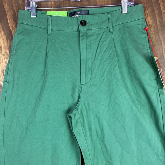 Houston White Mens Pants Green Chinos Single Pleated Wide Leg 100% Cotton 32x32 - Picture 2 of 12